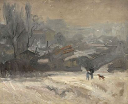 null Jules Emile ZINGG (1882-1942) Environs de Paris sous la neige Huile sur toile....