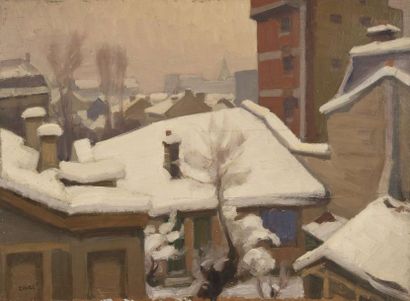 null Jules Emile ZINGG (1882-1942) Toits sous la neige à Montrouge Huile sur panneau....