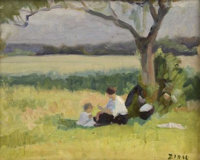 null Jules Emile ZINGG (1882-1942) Femme et enfant dans un jardin, Jeanne et son...