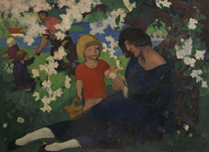 null Jules Emile ZINGG (1882-1942) Scène familiale, arbre en fleurs (Thérèse et ses...