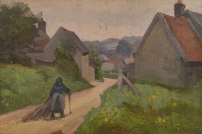 null Jules Emile ZINGG (1882-1942) Vieille paysanne à l’entrée du hameau Huile sur...