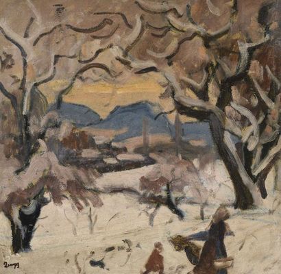 null Jules Emile ZINGG (1882-1942) Paysanne et son enfant, les Puys sous la neige...