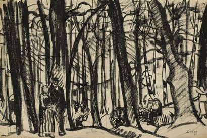 null Jules Emile ZINGG (1882-1942) Scène de labour, paysages, famille dans la forêt....