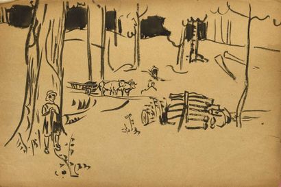null Jules Emile ZINGG (1882-1942) Scène de labour, paysages, famille dans la forêt....