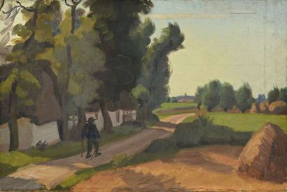 null Jules Emile ZINGG (1882-1942) Paysan sur le chemin du village, environ d’Abbeville...