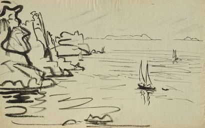 null Jules Emile ZINGG (1882-1942) Voiliers, bord de mer Bretagne Pinceau et encre...
