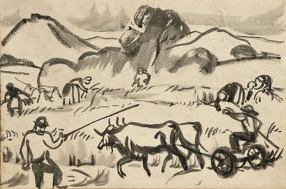null Jules Emile ZINGG (1882-1942) Trois dessins, pinceau, encre de Chine et crayon....