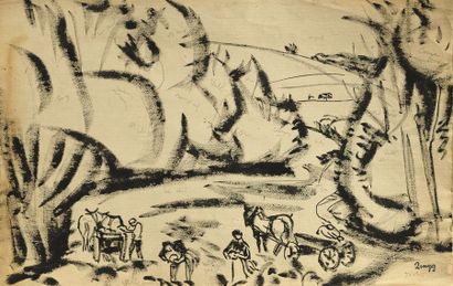 null Jules Emile ZINGG (1882-1942) Ensemble de 6 dessins, pinceau, encre de Chine...