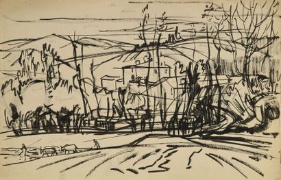null Jules Emile ZINGG (1882-1942) Ensemble de 3 dessins, pinceau et encre. Portent...