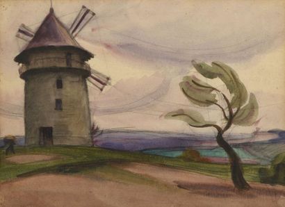 null Jules Emile ZINGG (1882-1942) Le Moulin Aquarelle. Porte le cachet de la vente...