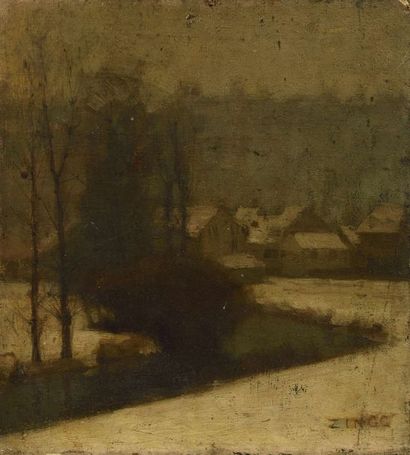 null Jules Emile ZINGG (1882-1942) La campagne enneigée, environ de Pontarlier Huile...