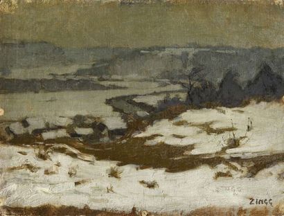 null Jules Emile ZINGG (1882-1942) Paysage sous la neige Huile sur carton toilé....