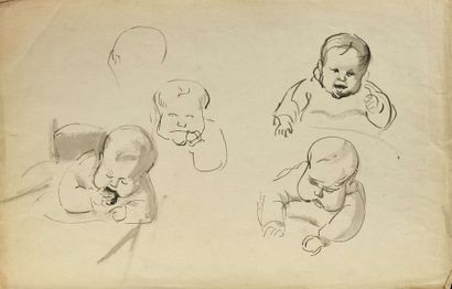 null Jules Emile ZINGG (1882-1942) Ensemble de 8 pinceaux, encre de Chine et crayon...