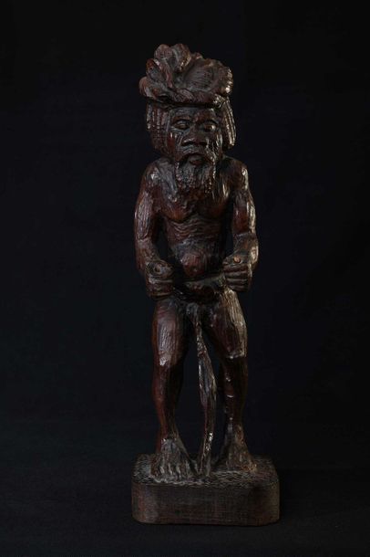 null KANAK (Nouvelle Calédonie) Statuette de guerrier en bois à patine brune Accident...