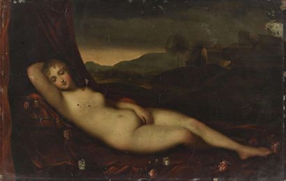 null ÉCOLE ALLEMANDE Premier Tiers du XVIIIe siècle Vénus endormie dans un paysage...