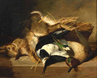 null Alfred Arthur Brunel-Neuville (1852-1941) Nature morte au gibier Huile sur toile...