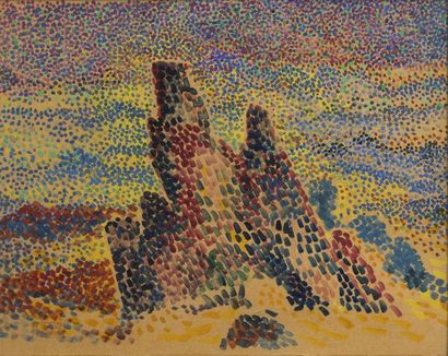 null Hippolyte PETITJEAN (1854-1929) Les rochers en bord de mer Aquarelle sur papier....