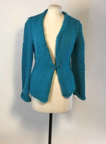 null Irène VAN RYB : gilet en laine et acrylique bleu turquoise, manches longues,...