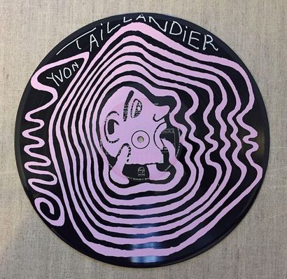 null TAILLANDIER Yvon Sérigraphie sur disque vinyle «tête rose» signée en haut et...
