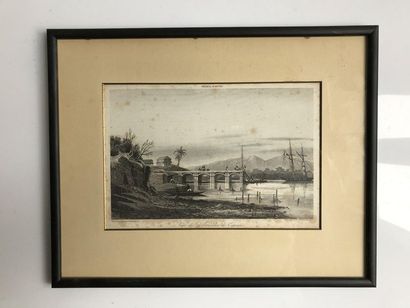 null Two lithographs: View of Corfu (15x20cm) - The landing stage of Cayenne (26...