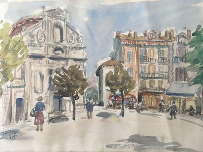 null French school of the 20th century 

Three watercolours on paper signed 'SOP'....