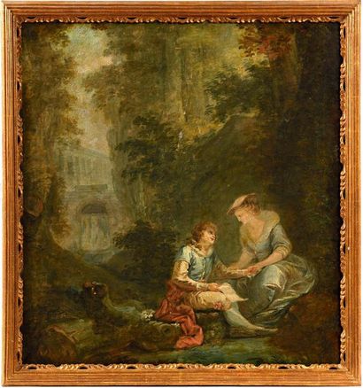 null FRENCH SCHOOL second half of the 18th century, the oath of love. Oil on canvas...