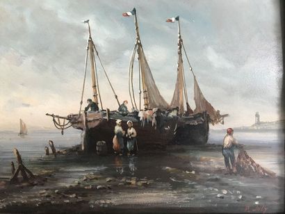 null P JOLY

Sailors and their nets

Oil on panel signed lower right

17x21cm