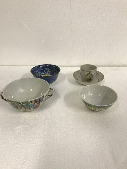 null CHINA. Porcelain set comprising a bowl, two cups, a cup and its saucer. 

(A...