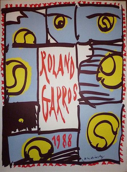 null ALECHINSKY Pierre Original poster 1988 " Rolland Garros " Signature printed...