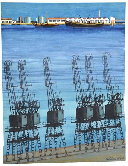 null Pierre CHARBONNIER (1897-1978) Barcelona IV (the Cranes) Watercolour signed...