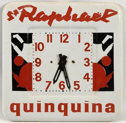 null SAINT-RAPHAËL Quinquina : Horloge émaillée illustrée des 2 serveurs de Loupot....