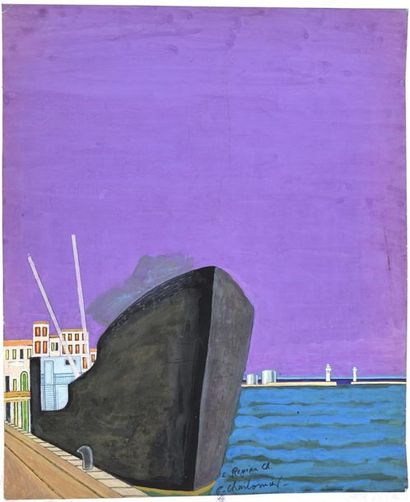 null Pierre CHARBONNIER (1897-1978) Cargos, ciel violet Aquarelle signée en bas au...