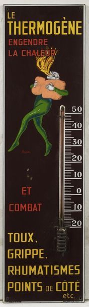 null THERMOGEN " The Thermogen creates Heat " : Flat enamelled thermometer with rims....