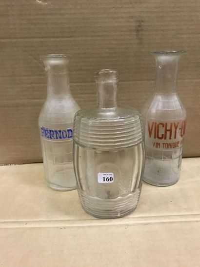 null VICHY-QUINA : Checkered decanter. A PERNOD FILS decanter and a BLANCHARD bottle...