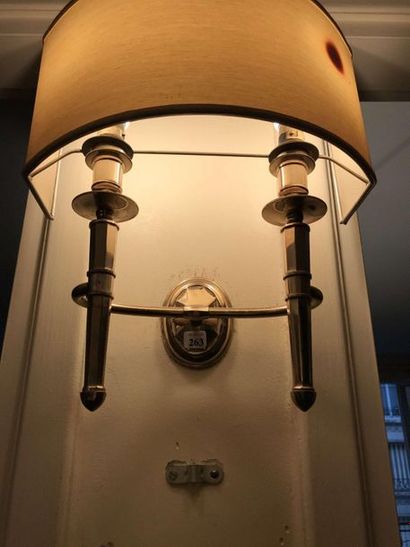 null Silver plated metal wall light with two arms of lights. Louis XVI style