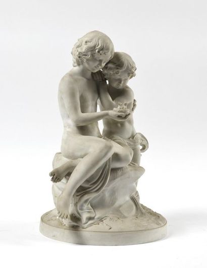 null Marble group depicting two children holding a bird's nest