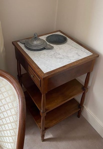null Mahogany refreshment table with two spacer shelves, inlaid marble top, lead...
