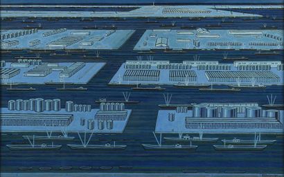 null Pierre CHARBONNIER (1897-1978) Anvers, les docks, 1975-76 Huile sur toile signée...