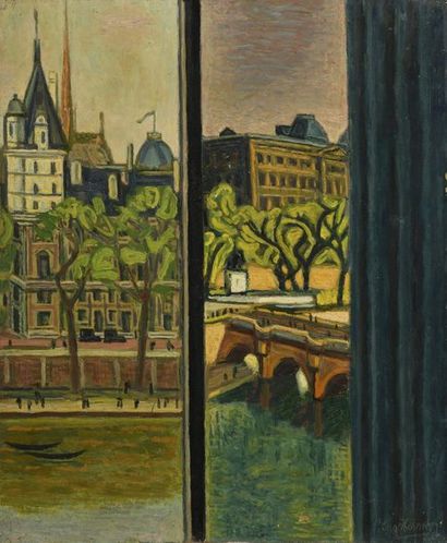 null Pierre CHARBONNIER (1897-1978) The Seine and the Pont Neuf Oil on panel signed...
