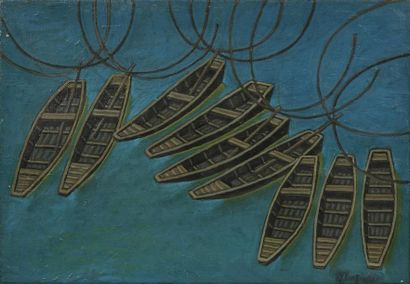null Pierre CHARBONNIER (1897-1978) Neuf barques Huile sur toile signée en bas à...