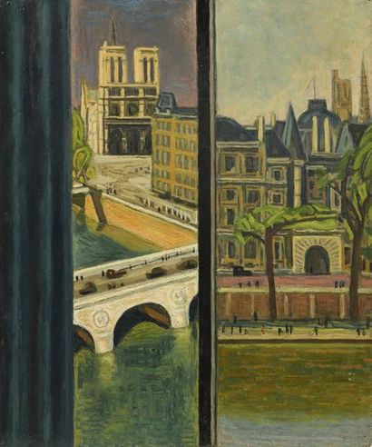 null Pierre CHARBONNIER (1897-1978) The Seine and Notre-Dame Oil on panel signed...