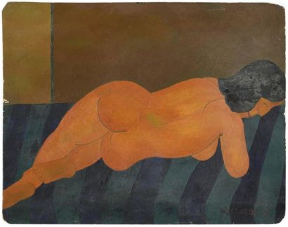 null FERREOL The Orange Nude, 1945 Oil on board signed and dated lower right. 73...