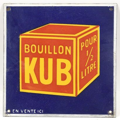 null BOUILLON KUB : Curved enamelled plate, version with the mention " For sale here...