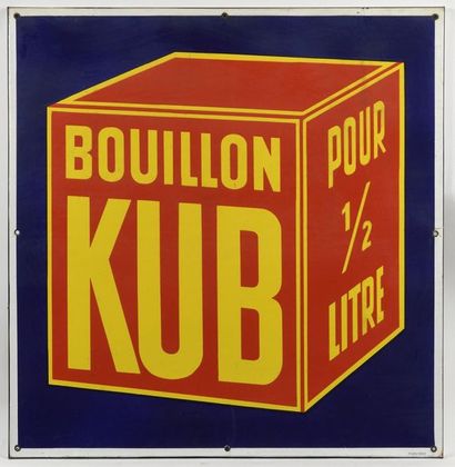 null BOUILLON KUB : Plaque émaillée plate à rebords. Émaillerie Alsacienne Strasbourg....
