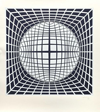 null VICTOR VASARELY (1906-1997) Composition blue Silkscreen in colours on vellum....