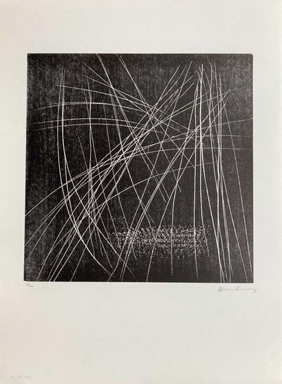 null Hans HARTUNG (1904-1989) Wood engraved H-15-1973 on BFK Rives, signed lower...