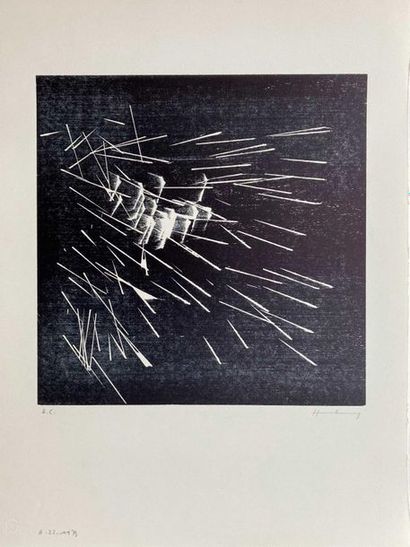 null Hans HARTUNG (1904-1989) Wood engraved H-22-1973 on BFK Rives, signed lower...