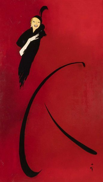 null René GRUAU (1909-2004) Les girls, 1988 bois laqué, monogrammée. 131 x 75 cm...