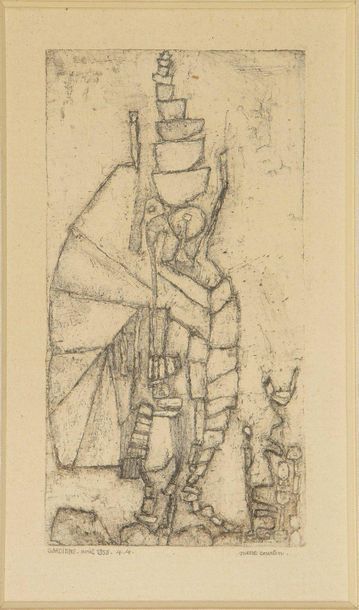 null Pierre COURTIN Abstract composition. 1952 Engraving. Proof of the 2nd state...