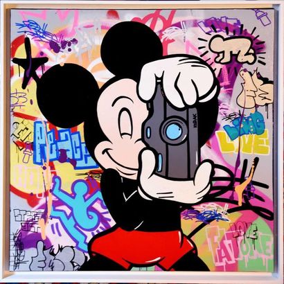 null FAT (1990) Mickey, 2019 Acrylique, aérosol, posca sur toile. 70 x 70 x 3 cm...